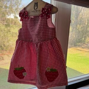 Red Gingham Dress with Embroidered Strawberry Patches